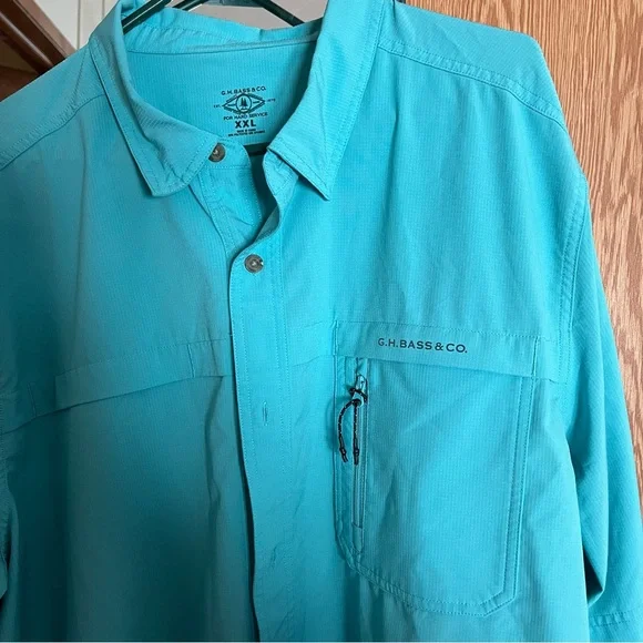 G.H. Bass & Co. Men's Casual Button Down Shirt - Aqua - Picture 2 of 3